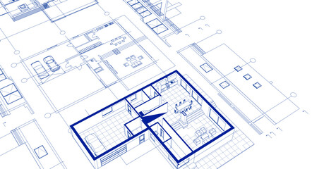 house architectural project sketch 3d illustration	
