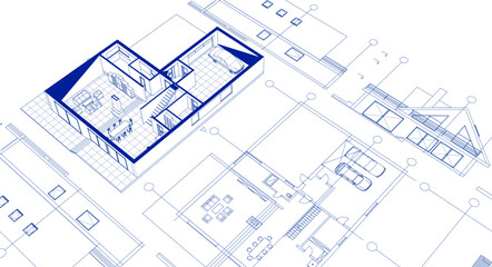 house architectural project sketch 3d illustration	
