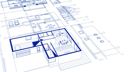 house architectural project sketch 3d illustration	
