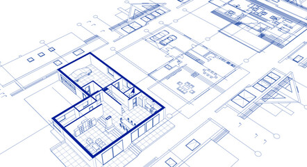 house architectural project sketch 3d illustration	

