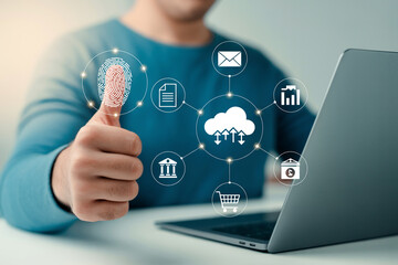 Cloud computing security concept biometric fingerprint authentication data protection online access