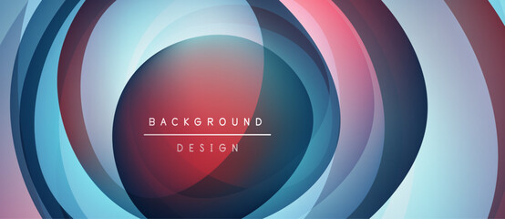 Abstract circles create vibrant layered effect. Colors blend, forming modern background design. Smooth gradients suggest depth, movement.