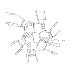 hand drawn doodle hand holding each other hand symbol for teamwork and friendship illustration in continuous line drawing