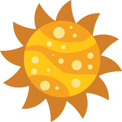 Cartoon sun shining with wavy lines and circles, perfect for children's illustrations and summer projects