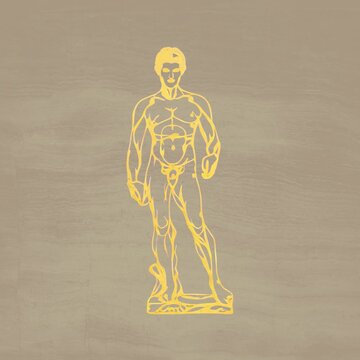 Golden outline of classical statue animation isolated asset, transparent 4K video, alpha channel, ProRes 4444