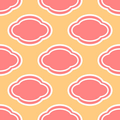 Seamless pattern of pink cloud shapes with white outlines on a pale yellow background Graphic Illustration Design Texture Repeating