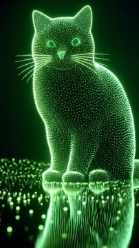 Green Digital Program Light Point with Cat Shape on Dark Background