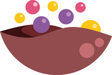 Colorful medicine balls floating over brown liver, representing innovative medical treatment and healthcare solutions