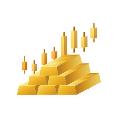 3D Gold Bar Icon with Candlestick Chart showing Price Growth and Financial Trend for Wealth Investment Trading and Asset Graph representing Rising Value and Economic Success In Gold Market