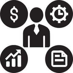 Fototapeta premium Business management icons representing finance time growth and documents