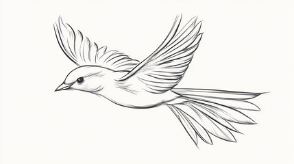 Obraz premium A bird is flying in the sky. The bird is small and has a black beak. The sky is white and the bird is the only thing visible