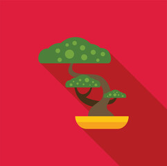 Minimalist vector illustration of a bonsai tree growing in a pot, representing peace, harmony, and balance