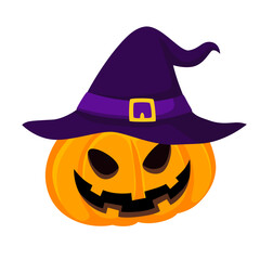 Halloween pumpkin with witch hat