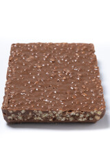 Delicious Christmas chocolate nougat isolated on white background