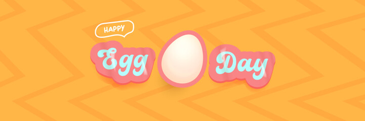 World Egg Day banner with eggs on orange geometric pattern background. International egg day concept horizontal banner poster,flyer, banner design template. Egg food day celebration