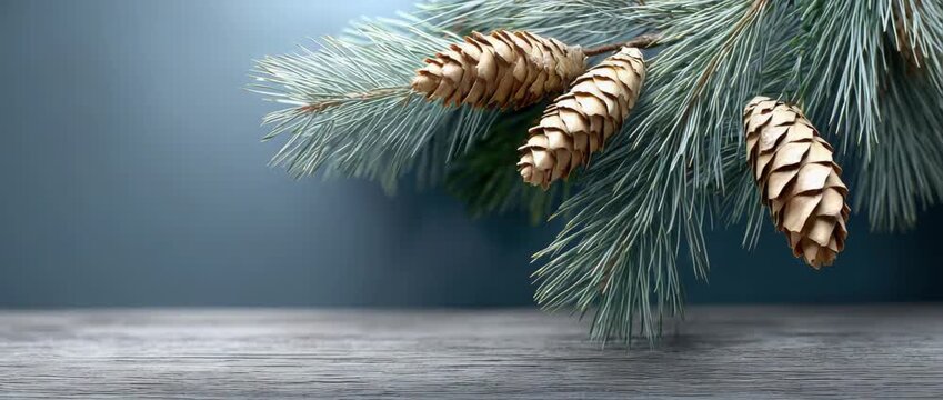 Evergreen branches with pinecones enhance a warm winter setting, inviting a peaceful and festive mood