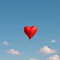 Obraz premium Saint Valentine red heart hot air balloon floating in clear sky symbol of romantic freedom and love journey