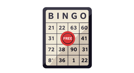 Bingo card illustration grid with numbers and free space for game