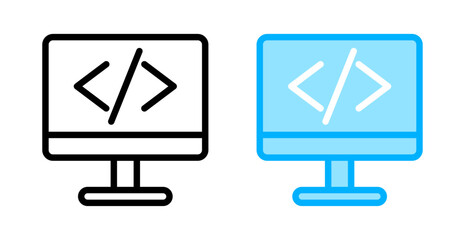 Computer with Coding Icon. Programming and Software Development. Vector Illustration