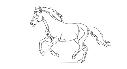 Continuous line drawing of a galloping wild horse, flowing mane and tail symbolizing untamed spirit
