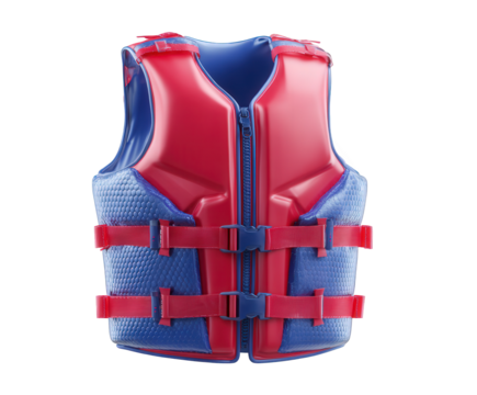 Red and blue life vest isolated on transparent background, safety equipment for water sports and boating activities, designed for buoyancy and protection