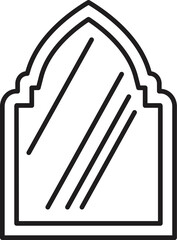 Simple line drawing of an arched window or mirror frame, reflecting light, in a minimalist style, perfect for design projects