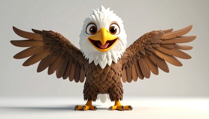 Cartoon Eagle Character Smiling and Spreading Wings