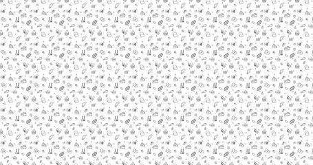 Seamless food pattern background with doodle style drawing, food design for wallpaper