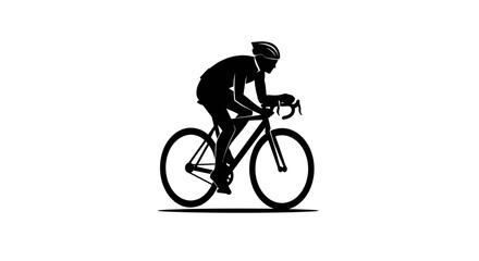 Silhouette of a cyclist riding a bicycle on a white background