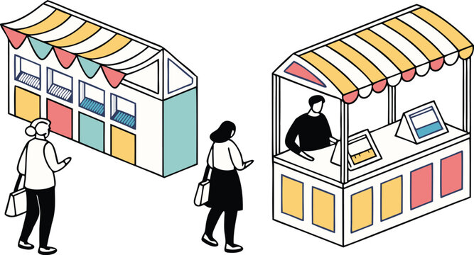 Engaging isometric farmer's market illustration showcasing community connections, fresh produce, and local business spirit, perfect for vibrant campaigns