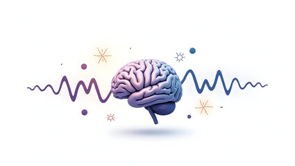 Naklejka premium Alpha wave A creative vector of abstract alpha wave symbols intersecting and wrapping around a floating, transparent brain, all elements softly glowing(4)