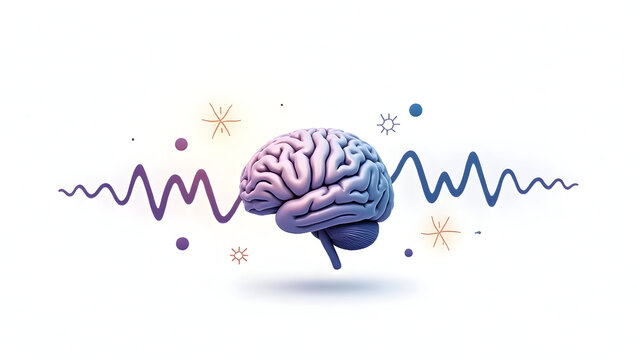 Alpha wave A creative vector of abstract alpha wave symbols intersecting and wrapping around a floating, transparent brain, all elements softly glowing(4)