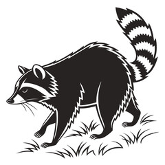 Obraz premium Stylized raccoon walking through grass illustration