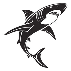 Fototapeta premium Stylized black shark illustration with open mouth and sharp teeth