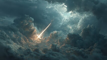 Dramatic Lightning Bolt Piercing Through Dark Stormy Clouds at Dusk