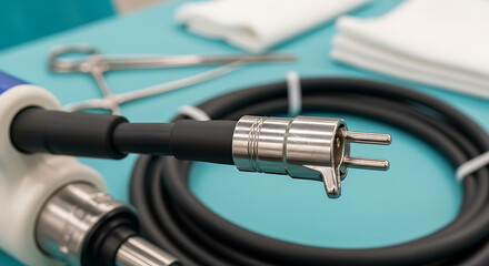 Surgical Instrument Cable and Connector on Operating Room Table.