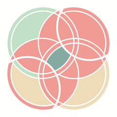 Vector art of pastel geometric circles design, creating a harmonious and visually appealing pattern with overlapping shapes and soft colors