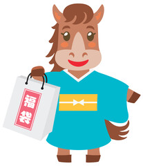 福袋を持つ馬のキャラクター