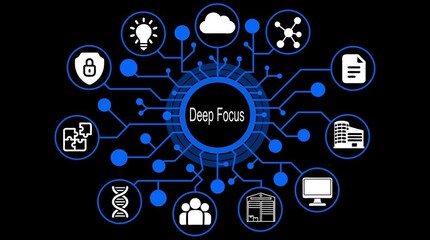 Deep Focus Network Technology Icons Connection Concept Digital Innovation Data Security Cloud Computing Idea Generation Teamwork D N A Analysis Business Building Computer Screen Warehouse Logistics - Powered by Adobe