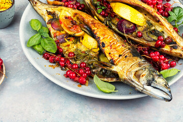 Oven baked mackerel.
