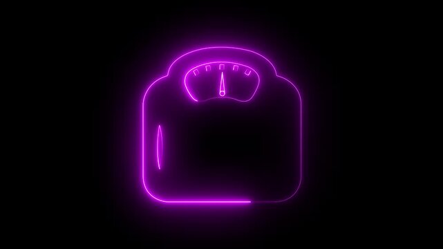 glowing neon Weight measurement scale icon animation on black background. Moving arrow, meter. Scale Icon Animation. Simple Digital Weight Scale icon Animation. 