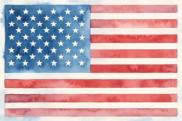 Fototapeta premium US flag, American flag with stars watercolor textures, horizontal orientation