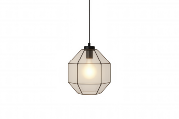 Modern geometric pendant lamp design illuminating space, offering contemporary light fixture for home interior decor