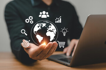 Global business strategy digital marketing online presence and growth for international company success