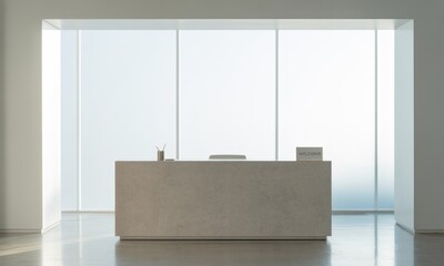 Minimalist reception desk in a bright, modern space