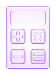3D glassmorphism calculator icon. Glossy minimal purple design representing math, accounting, and finance. Perfect for education, business, and digital applications.