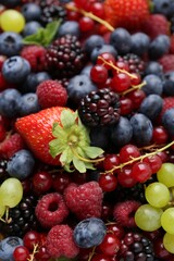 Different ripe berries as background, closeup view
