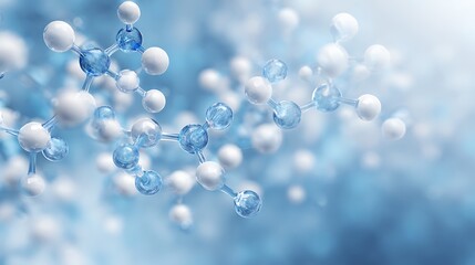 Molecular Structure Model of Blue and White Atoms Showing Chemistry Concept for Scientific and Educational Use