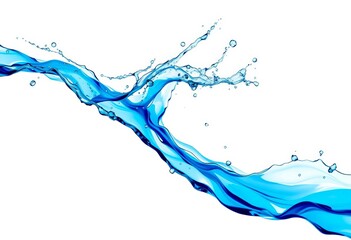 Abstract blue water splashes, dynamic movement, white backdrop,  dynamic,  watercolor