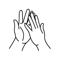 Two hands clapping together in a simple line drawing style